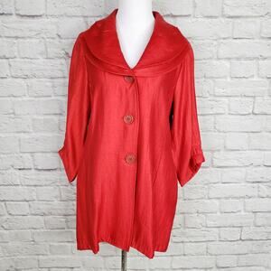 Damee Inc. Fire Engine Red Tiered Collar Swing Jacket 3/4 Sleeve Size Small